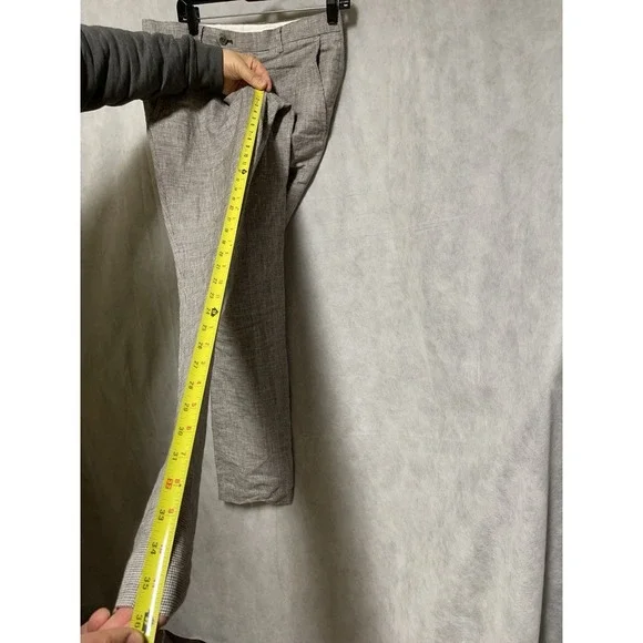 Zara Man Pants Men 30X36 Beige Gray Micro Houndstooth Dress Linen - Picture 5 of 10